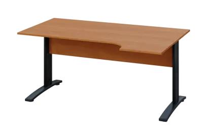 ERK 28 - 164 stůl kancelářský, rohový, pravý, kovová podnož černá, deska 25 mm, široký 1600 mm, olše jantar